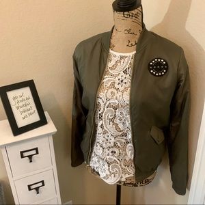 XHILARATION : Army Green Bomber Jacket